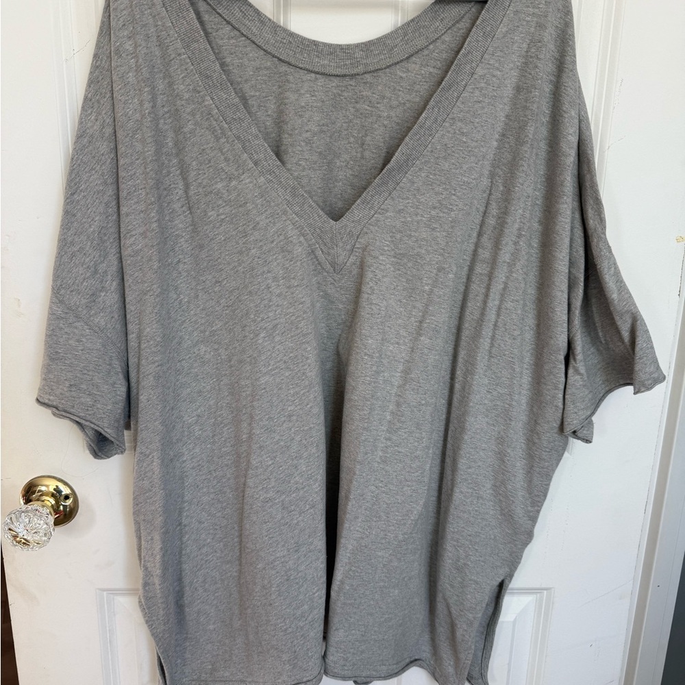 FP Movement by Free People Gray V-Neck Short Sleeve Top
